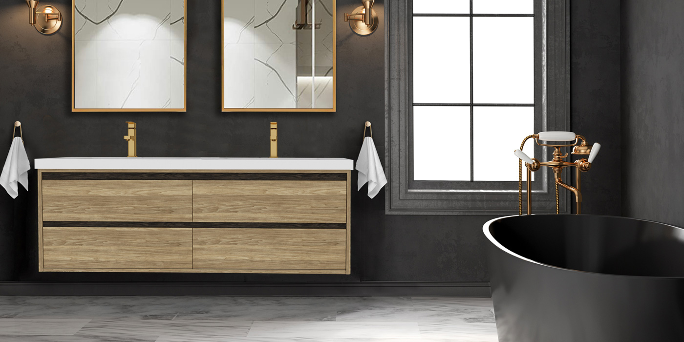 wall-mounted, wall-hanging vanities.