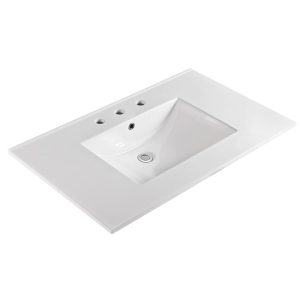 BARCELONA 3722 White Ceramic Sink Top with 8" widespread faucet drills