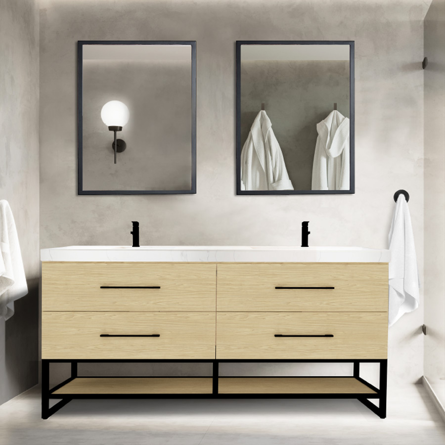 Genesis Collection Genesis 60-inch Light Maple vanity with double sinks and 4 drawers