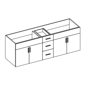 72" x 21.5" Vanity for 73x22 Double Bowl Tops