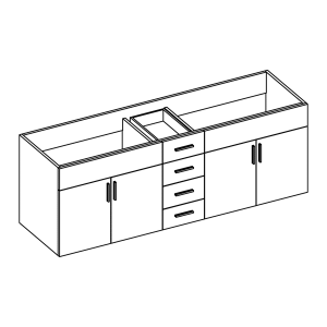 72" x 21.5" Vanity for 73x22 Double Bowl Tops