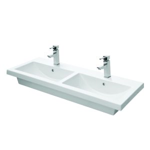 KIRA 48" Double Bowl White Ceramic Sink Top
