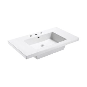 TRIBECA 3722 White Ceramic Sink Top with 8" widespread faucet drills