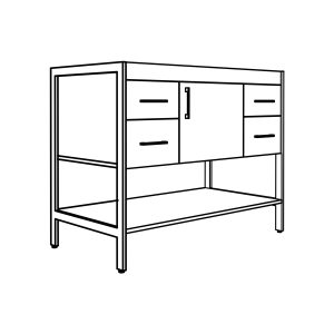 Jupiter 42" 1-Door, 2-Drawer vanity with open shelf